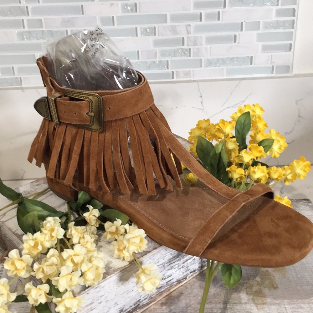New Aerosoles lowdown fringe heeled suede sandals - Picture 6 of 8